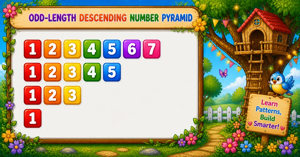 Odd-length descending number triangle output (1234567, 12345, 123, 1) in C++ programming