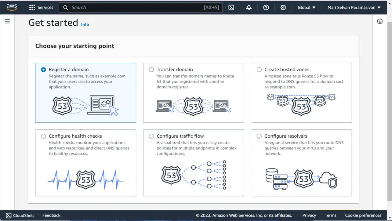 Amazon Route 53 console for DNS and hosted zones