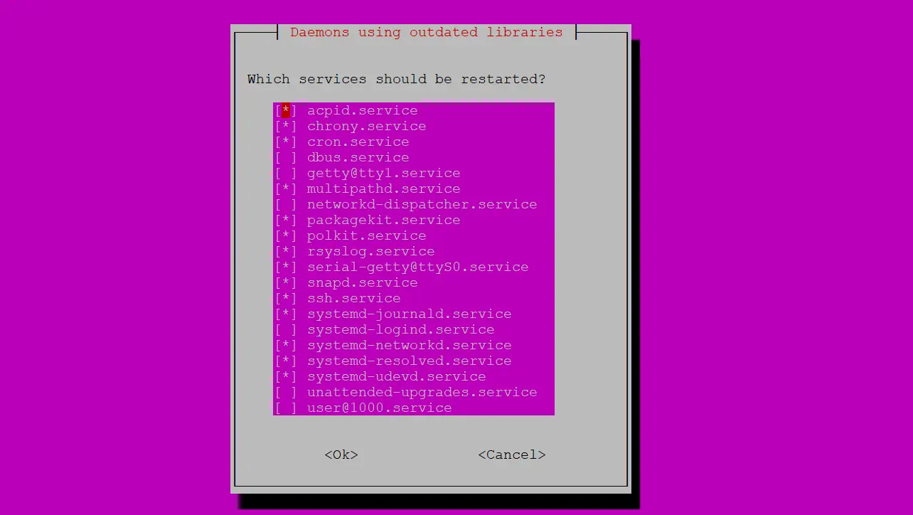 Ubuntu dialog about daemons using outdated libraries during apt