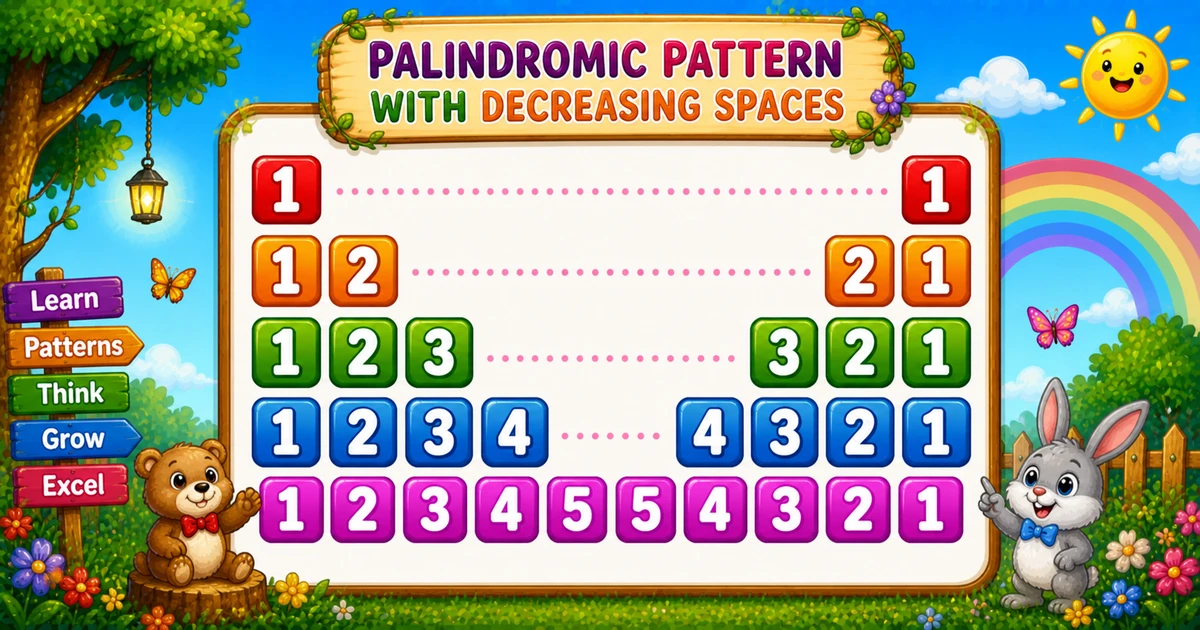 Split mirror number pattern output (1        1, 12      21, 123    321, 1234  4321, 1234554321) in C++ programming