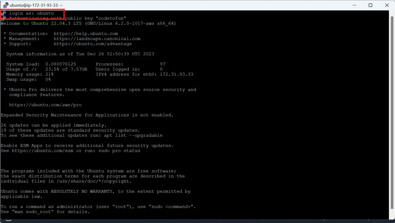 PuTTY SSH session to Ubuntu EC2