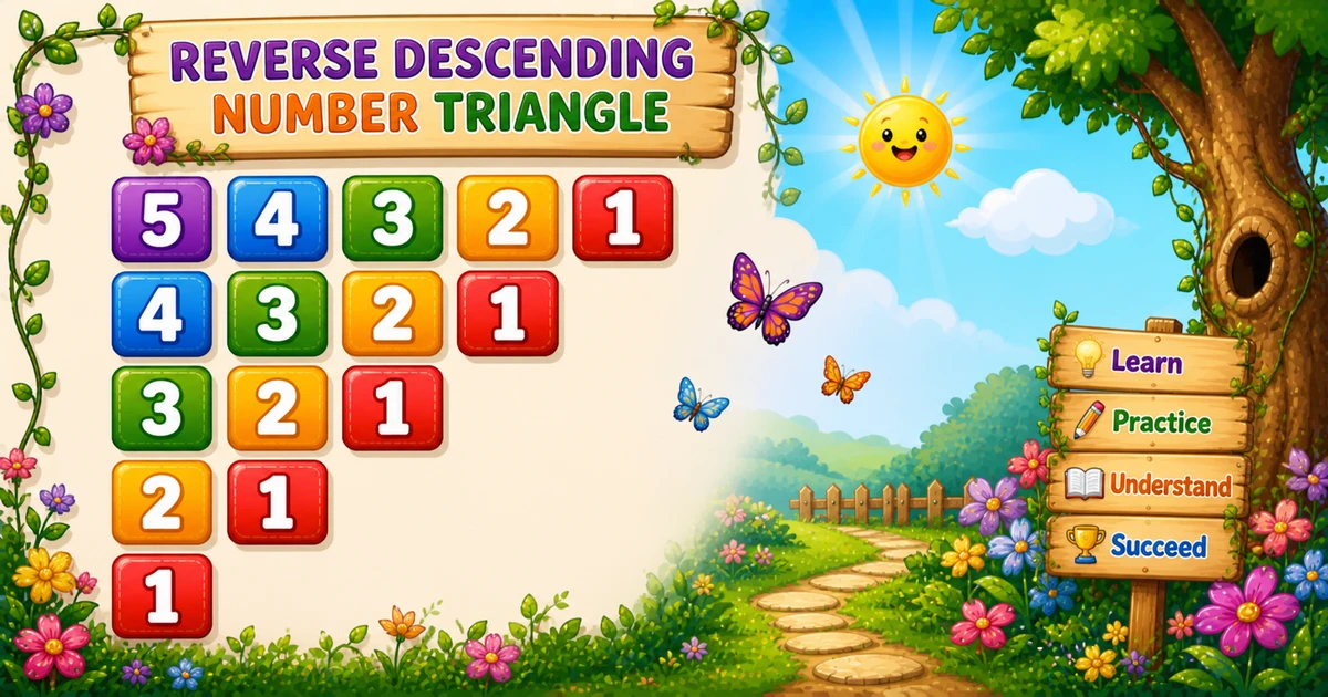 Descending reverse number triangle output (54321, 4321, 321, 21, 1) in C++ programming