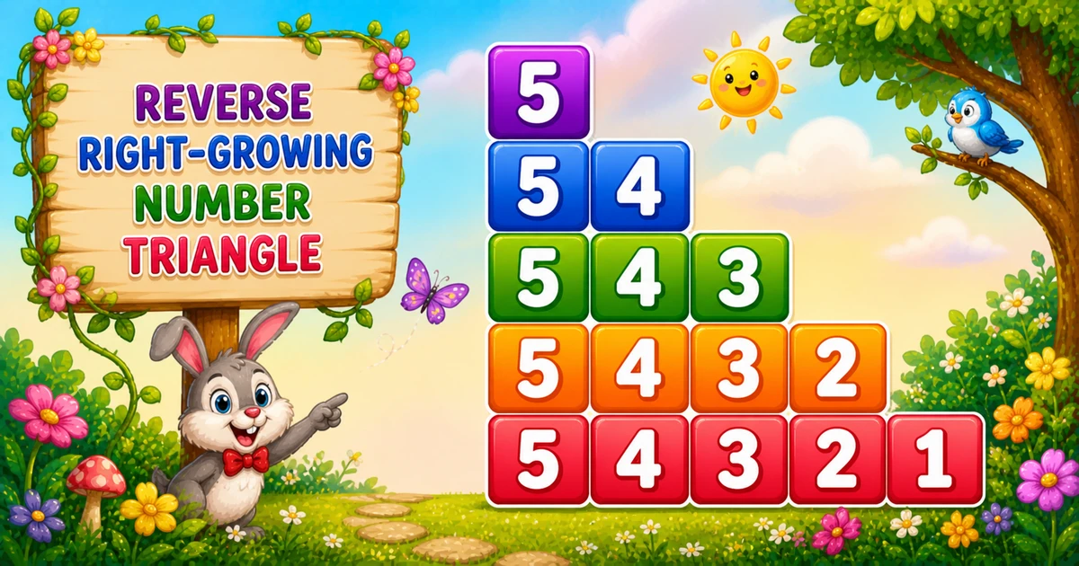 Reverse growing number pattern output (5, 54, 543, 5432, 54321) in C++ programming