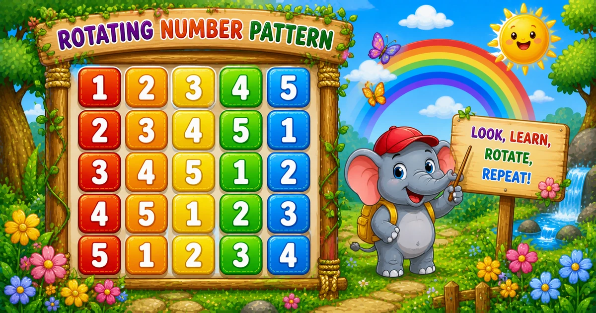 Rotating number pattern output (12345, 23451, 34521, 45321, 54321) in Java programming