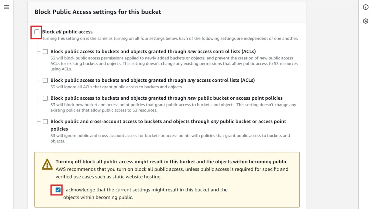 S3 Block Public Access settings for the bucket
