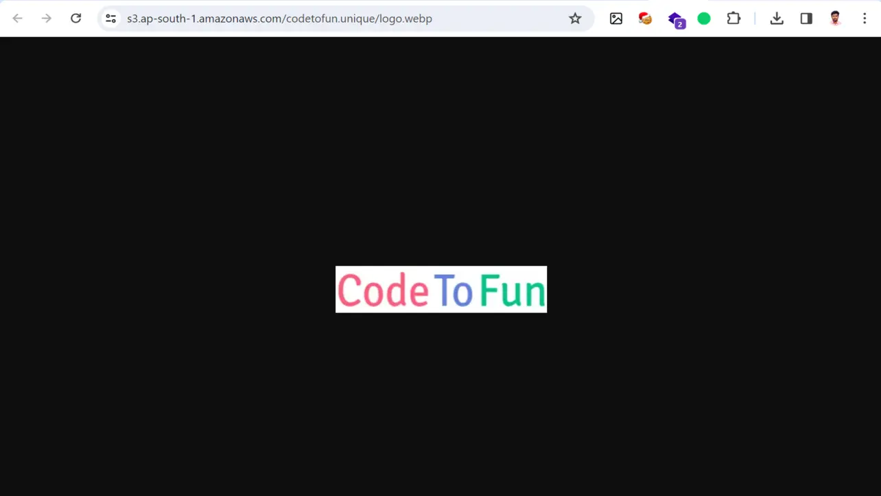 Browser displaying an image loaded from S3 object URL