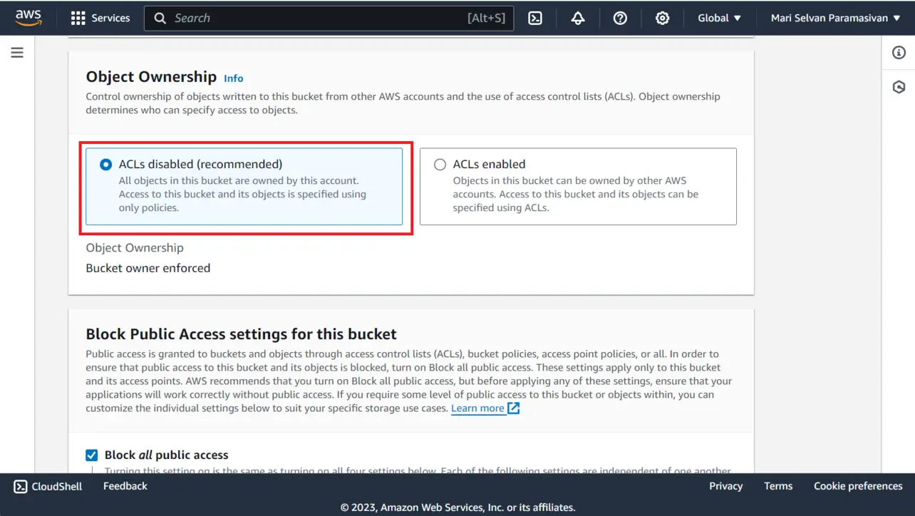 S3 object ownership ACLs disabled recommended