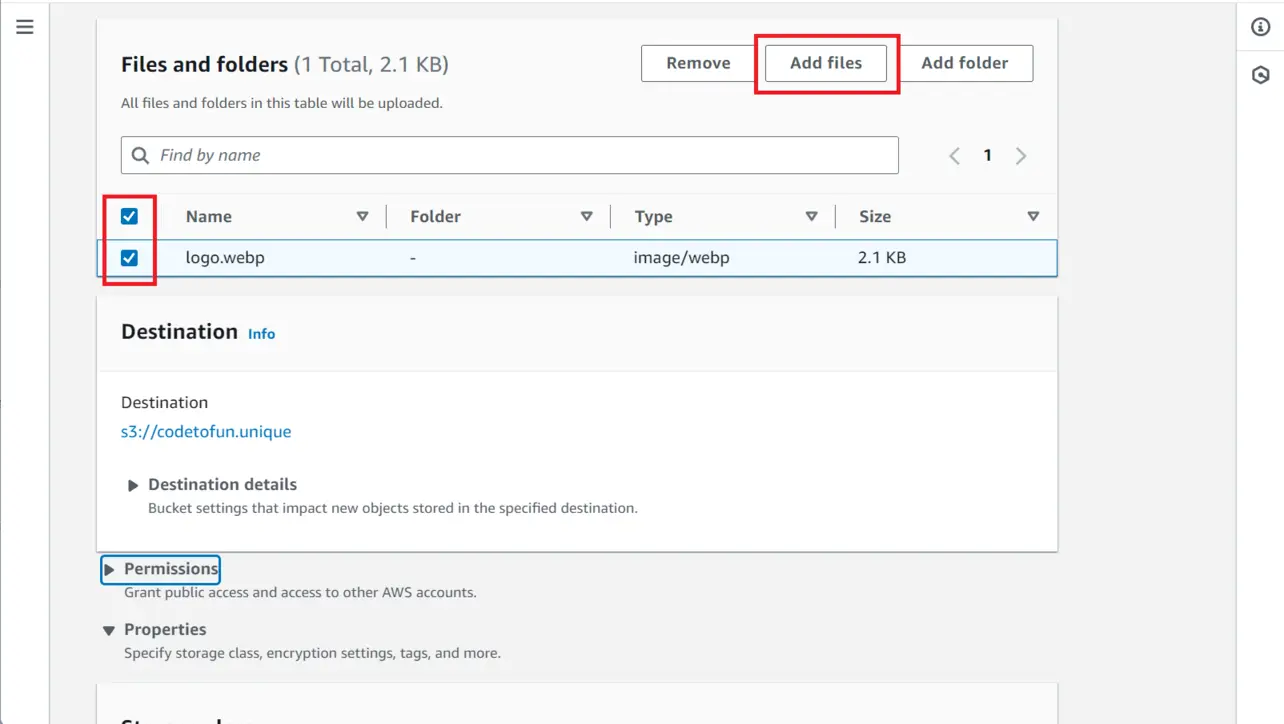 S3 upload wizard files and folders ready to upload