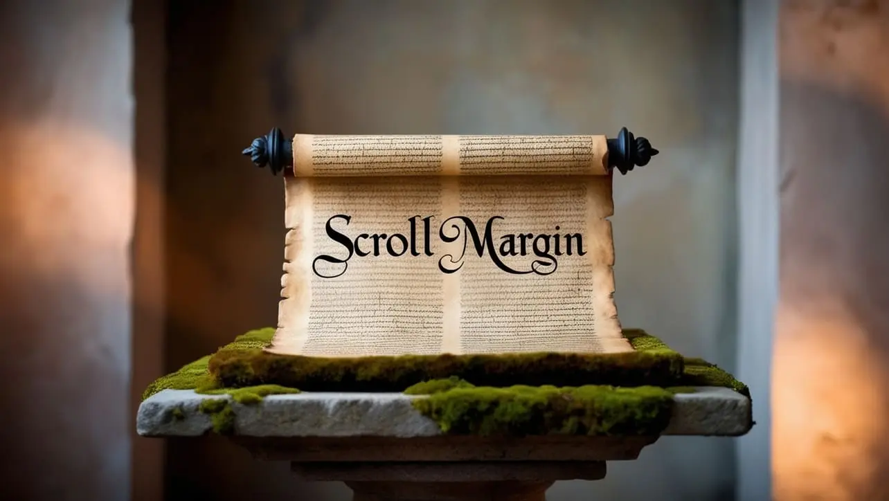 CSS scroll-margin property tutorial showing offset scroll targets below a sticky header