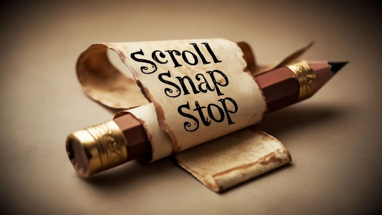 CSS scroll-snap-stop property tutorial showing forced snap stops in a horizontal carousel