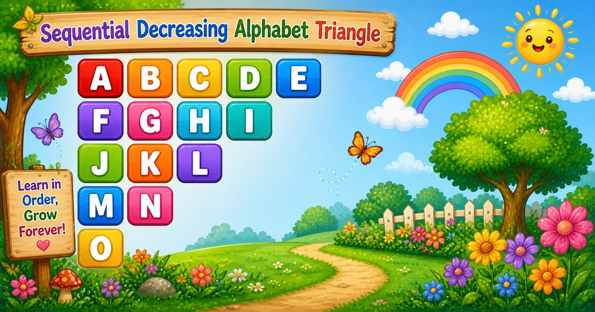 Sequential decreasing alphabet triangle A B C D E then F G H I then J K L then M N then O in C++