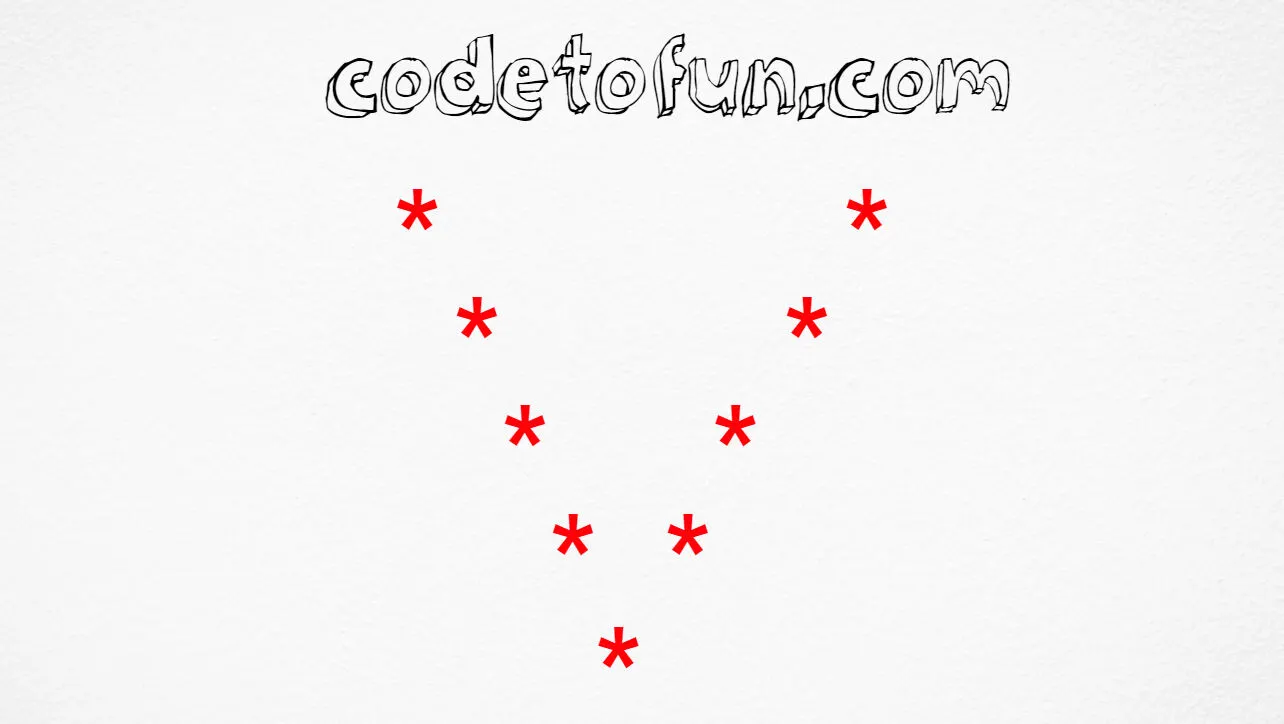 V-shaped hollow star pattern (wide top, vertex at bottom) in JavaScript