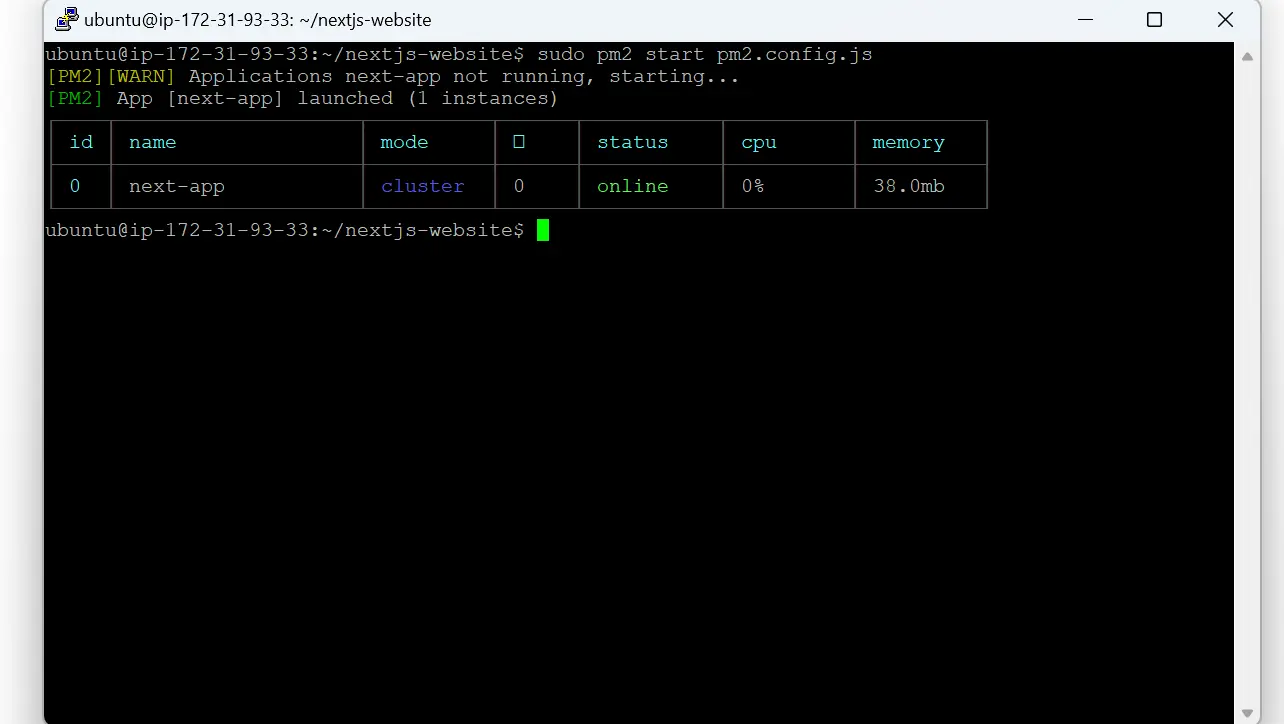 PM2 starting Next.js with pm2.config.js