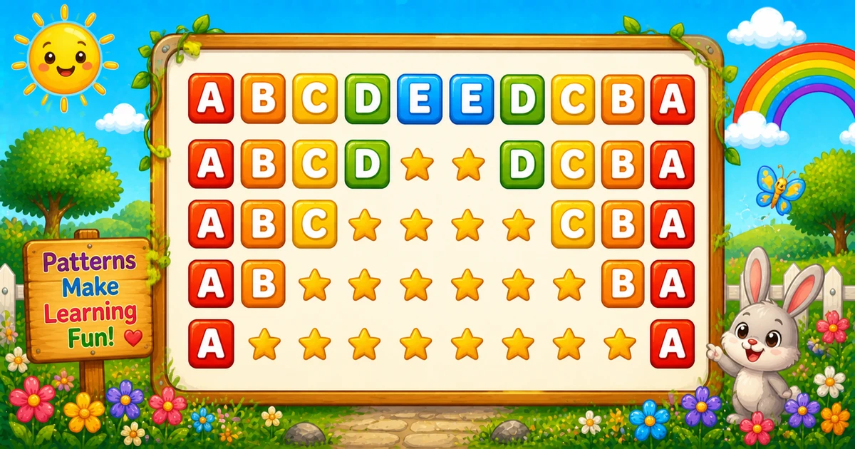 Symmetric alphabet pattern with stars between mirrored halves in Java