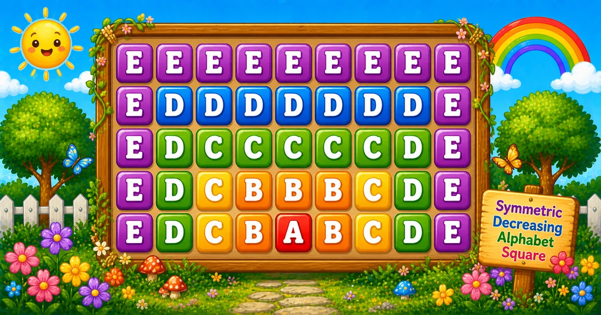 Symmetric decreasing alphabet square E through E D C B A B C D E in Java