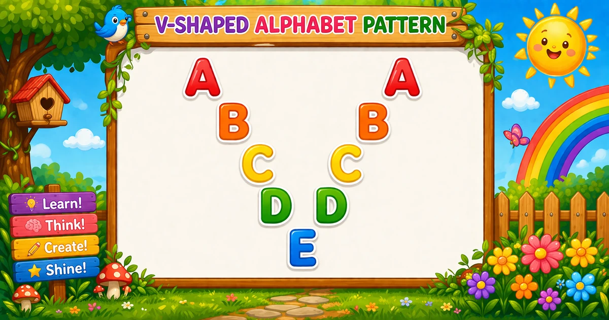 V-shaped alphabet pattern A to E with vertex at E in C++
