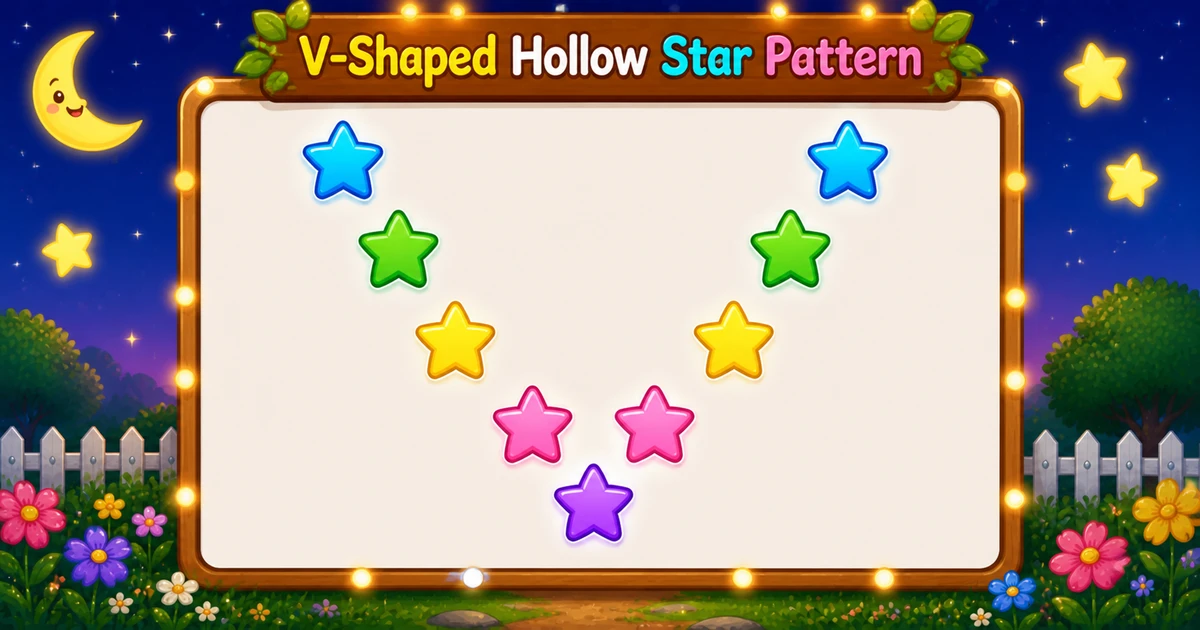 V-shaped hollow star pattern (wide top, vertex at bottom) in C++